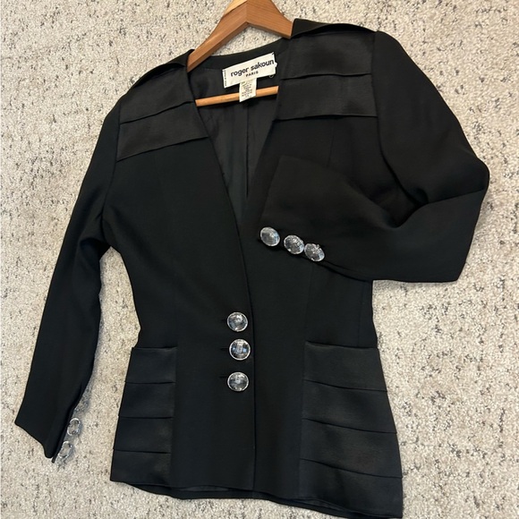 Roger Sakoun size 38 (6-8 us) viscose blend large diamond buttons couture luxury - Picture 14 of 15